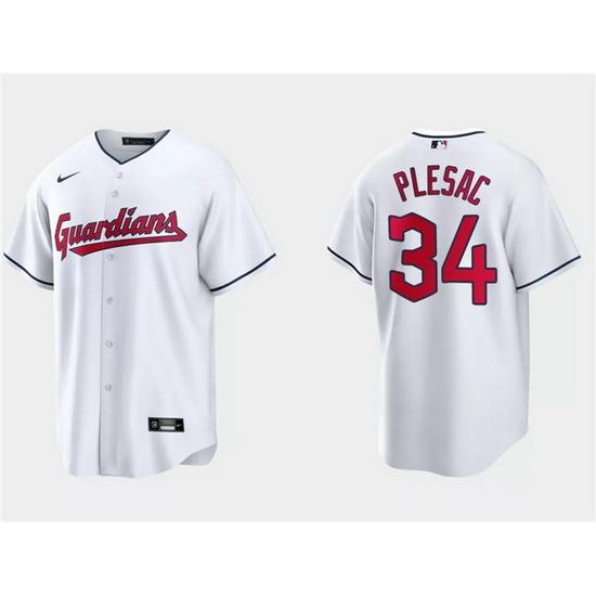 Men Cleveland Guardians 34 Zach Plesac White Cool Base Stitched Jersey
