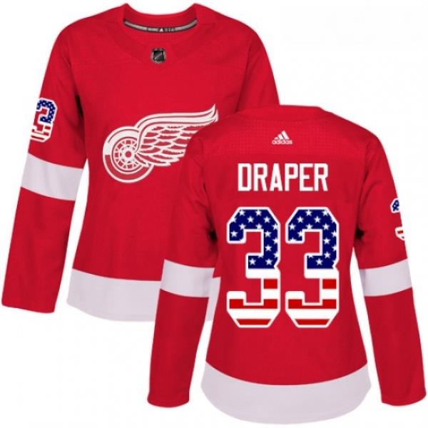 Womens Adidas Detroit Red Wings 33 Kris Draper Authentic Red USA Flag Fashion NHL Jersey