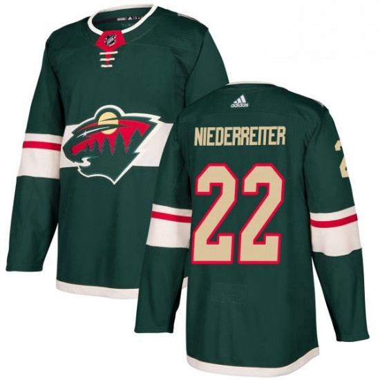 Mens Adidas Minnesota Wild 22 Nino Niederreiter Authentic Green Home NHL Jersey