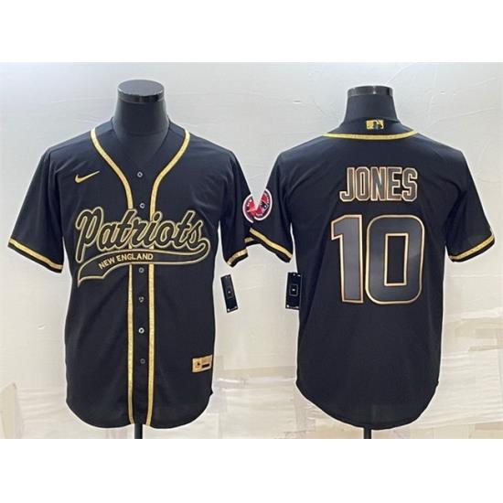 Men New England Patriots 10 Mac Jones Black Gold With Patch Cool Base Stitched Baseball Jersey