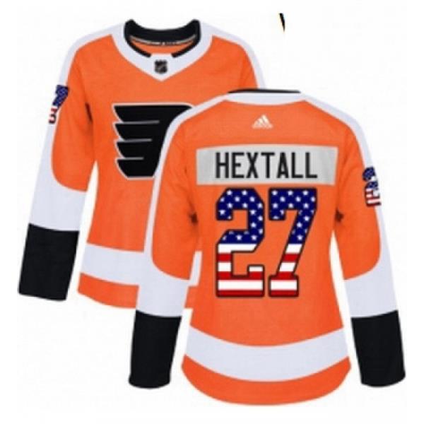 Womens Adidas Philadelphia Flyers 27 Ron Hextall Authentic Orange USA Flag Fashion NHL Jersey