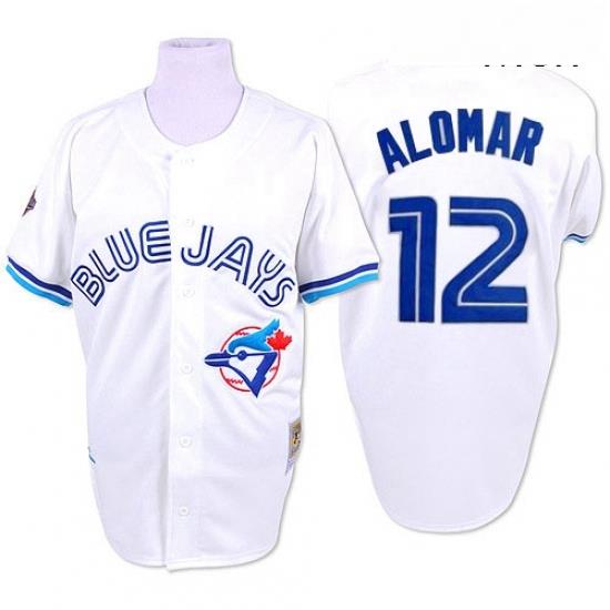 Mens Mitchell and Ness Toronto Blue Jays 12 Roberto Alomar Replica White 1993 Throwback MLB Jersey