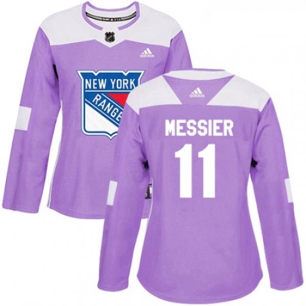 Womens Adidas New York Rangers 11 Mark Messier Authentic Purple Fights Cancer Practice NHL Jersey