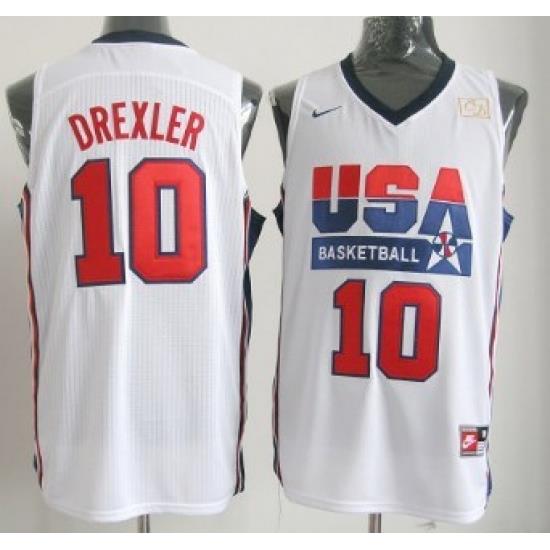 1992 Olympics Team USA 10 Clyde Drexler White Swingman Jersey