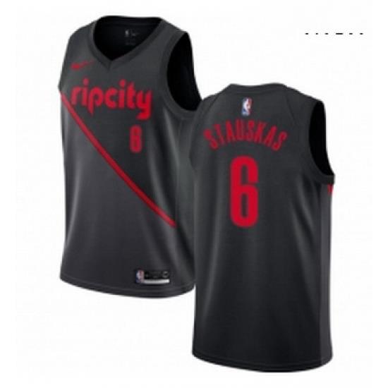 Mens Nike Portland Trail Blazers 6 Nik Stauskas Swingman Black NBA Jersey 2018 19 City Edition