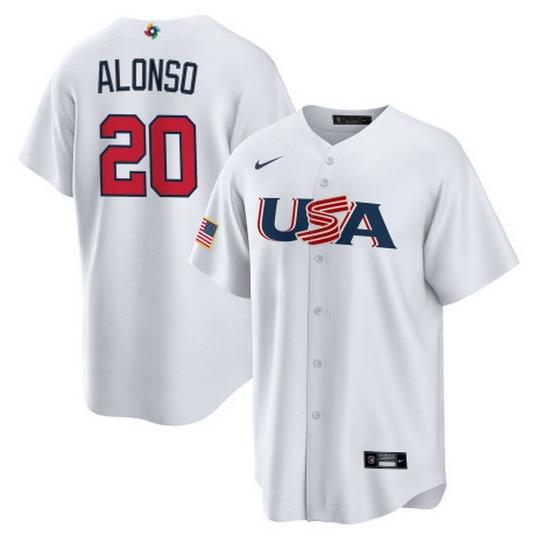 Men USA Baseball 20 Pete Alonso 2023 White World Baseball Classic Replica Stitched Jersey
