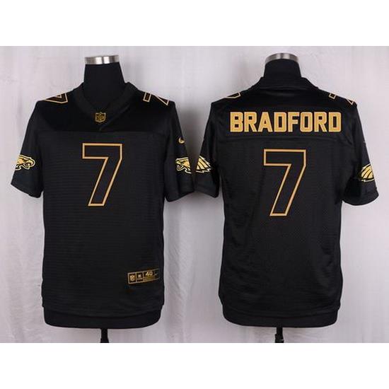 Nike Eagles #7 Sam Bradford Black Mens Stitched NFL Elite Pro Line Gold Collection Jersey