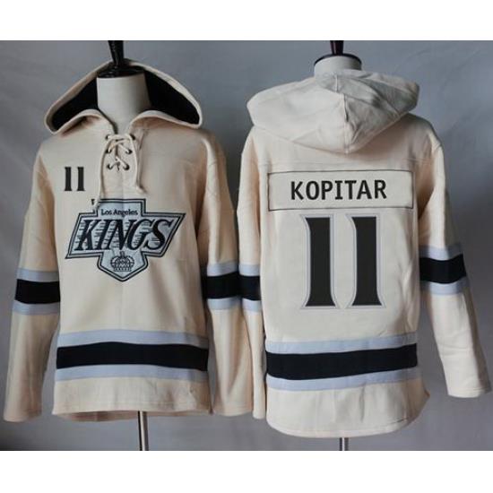 Men Los Angeles Kings 11 Anze Kopitar Cream Sawyer Hooded Sweatshirt Stitched NHL Jersey