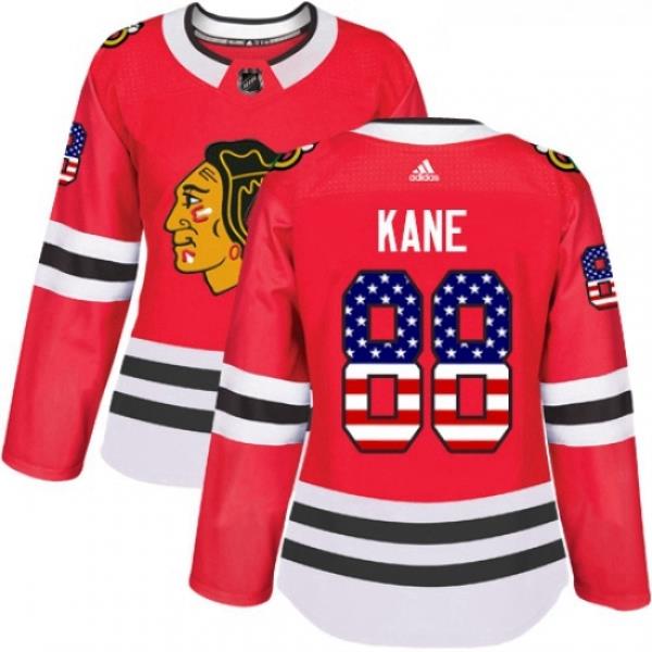 Womens Adidas Chicago Blackhawks 88 Patrick Kane Authentic Red USA Flag Fashion NHL Jersey