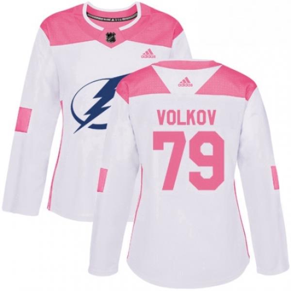 Womens Adidas Tampa Bay Lightning 79 Alexander Volkov Authentic WhitePink Fashion NHL Jersey
