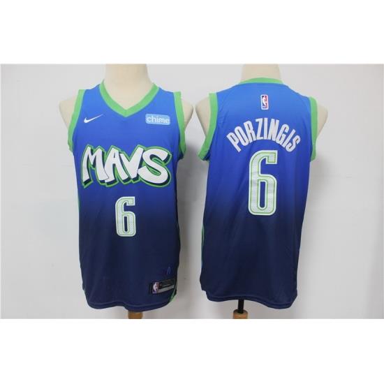 Men Dallas Mavericks 6 Kristaps Porzingis Blue 2020 City Edition Nike Swingman Jersey