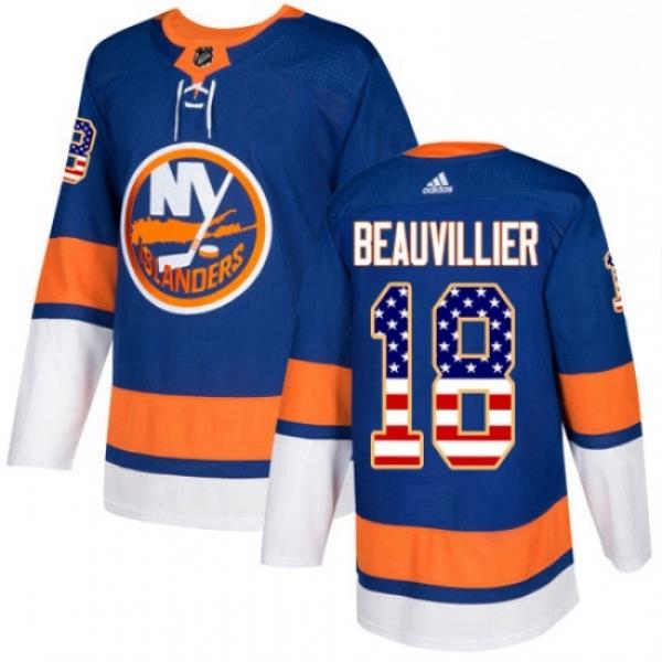 Mens Adidas New York Islanders 18 Anthony Beauvillier Authentic Royal Blue USA Flag Fashion NHL Jersey