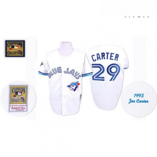 Mens Mitchell and Ness Toronto Blue Jays 29 Joe Carter Replica White Throwback MLB Jersey