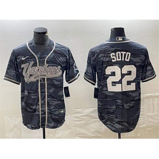 Men NeW York Yankees 22 Juan Soto Gray Camo Cool Base Stitched Baseball Jersey