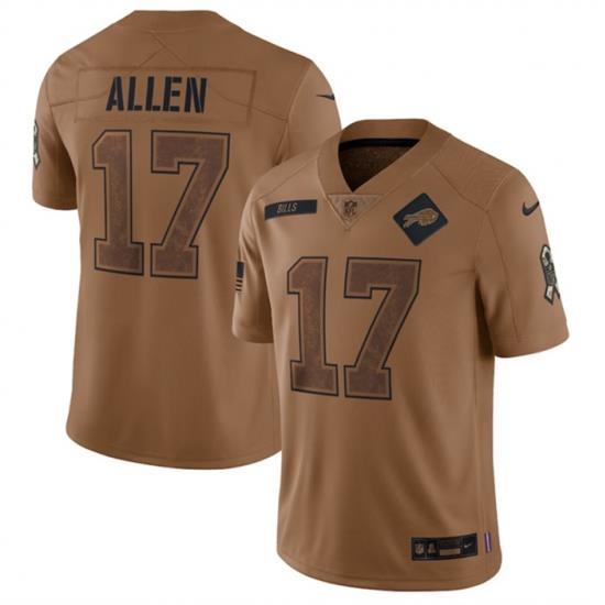 Men Buffalo Bills 17 Josh Allen 2023 Brown Salute To Service Limited Stitched Jersey