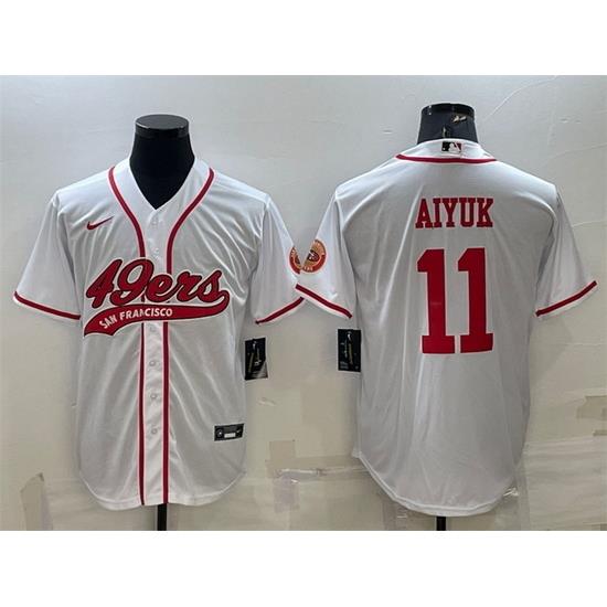 Men San Francisco 49ers 11 Brandon Aiyuk White With Patch Cool Base Stitched Baseball Jersey