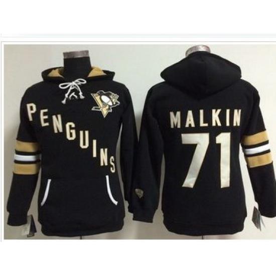 Women Pittsburgh Penguins 71 Evgeni Malkin Black Old Time Heidi NHL Hoodie