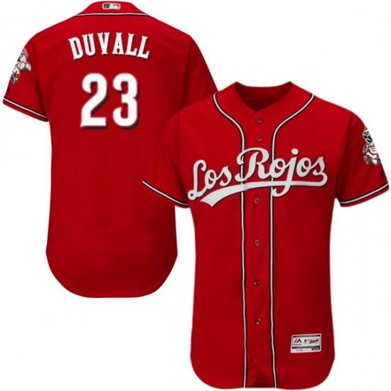 Mens Majestic Cincinnati Reds 23 Adam Duvall Red Los Rojos Flexbase Authentic Collection MLB Jersey