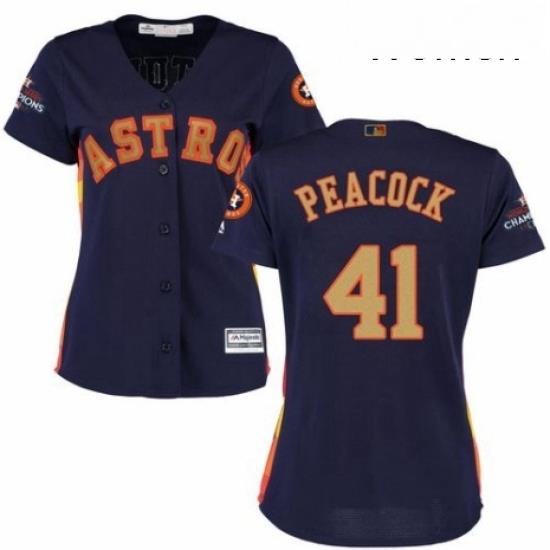 Womens Majestic Houston Astros 41 Brad Peacock Authentic Navy Blue Alternate 2018 Gold Program Cool Base MLB Jersey