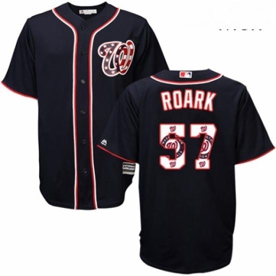 Mens Majestic Washington Nationals 57 Tanner Roark Authentic Navy Blue Team Logo Fashion Cool Base MLB Jersey
