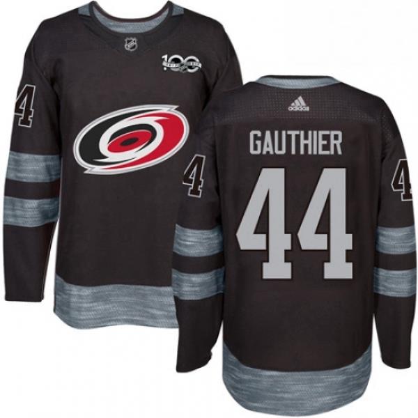 Mens Adidas Carolina Hurricanes 44 Julien Gauthier Authentic Black 1917 2017 100th Anniversary NHL Jersey