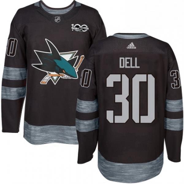 Mens Adidas San Jose Sharks 30 Aaron Dell Authentic Black 1917 2017 100th Anniversary NHL Jersey