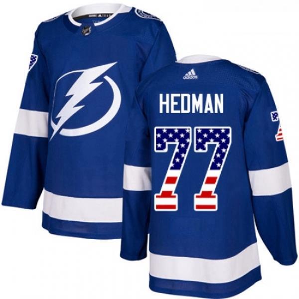 Youth Adidas Tampa Bay Lightning 77 Victor Hedman Authentic Blue USA Flag Fashion NHL Jersey