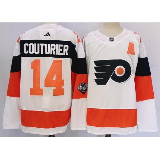 Men Philadelphia Flyers 14 Sean Couturier White 2023 2024 Stadium Series Stitched Jersey