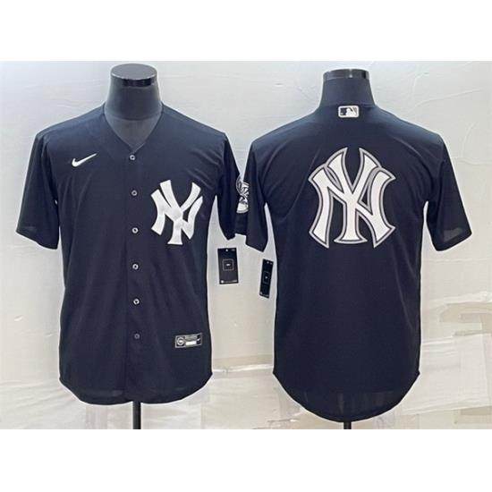 Men NeW York Yankees Black Team Big Logo Cool Base Stitched Baseball Jersey