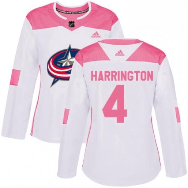 Womens Adidas Columbus Blue Jackets 4 Scott Harrington Authentic WhitePink Fashion NHL Jersey