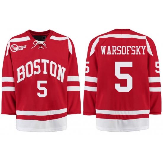 Boston University Terriers BU 5 David Warsofsky Red Stitched Hockey Jersey