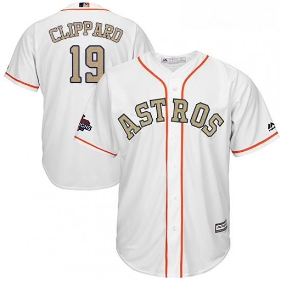 Youth Majestic Houston Astros 19 Tyler Clippard Authentic White 2018 Gold Program Cool Base MLB Jersey