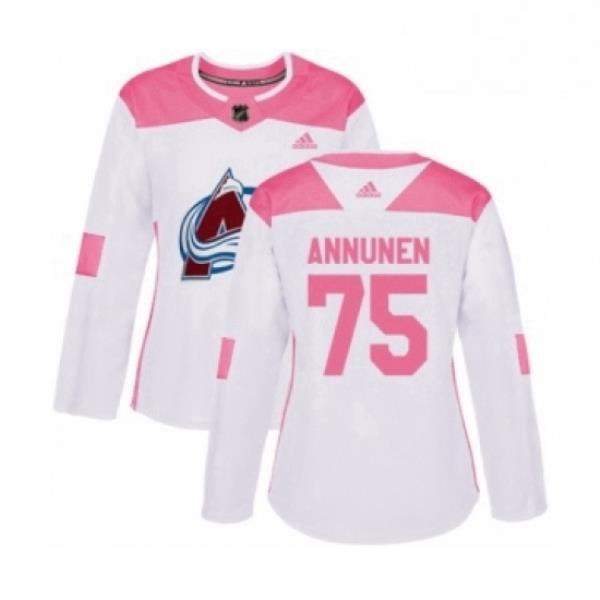 Womens Adidas Colorado Avalanche 75 Justus Annunen Authentic White Pink Fashion NHL Jersey
