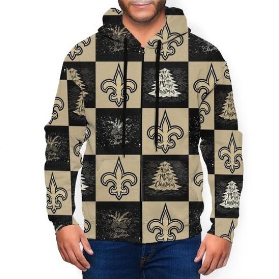 Saints Team Ugly Christmas Mens Zip Hooded Sweatshirt