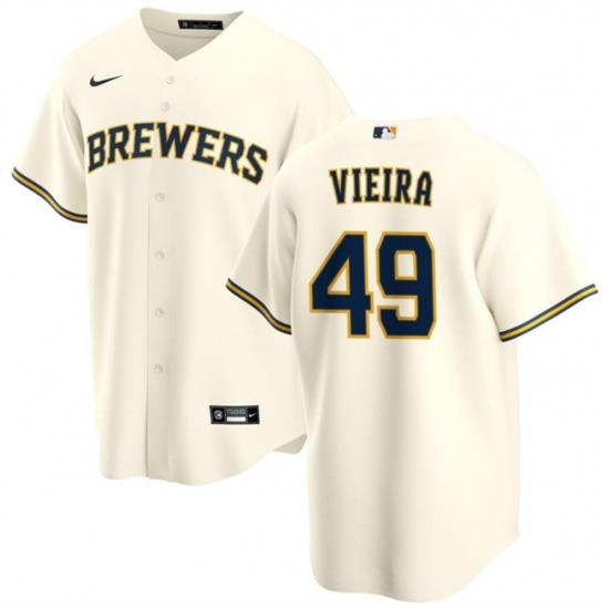 Men Milwaukee Brewers 49 Thyago Vieira Cream Cool Base Stitched Baseball Jersey