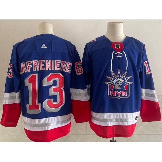 Men New York Rangers 13 Alexis Lafreniere Light Blue 2021 Retro Stitched NHL Jersey
