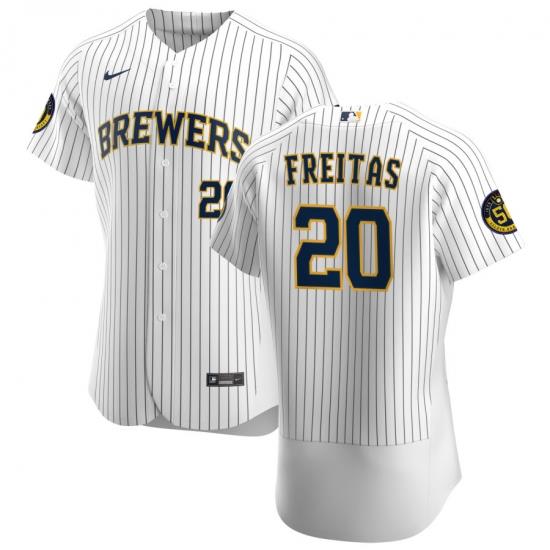 Men MilWaukee BreWers 20 David Freitas Men Nike White Home 2020 Flex Base Player MLB Jersey