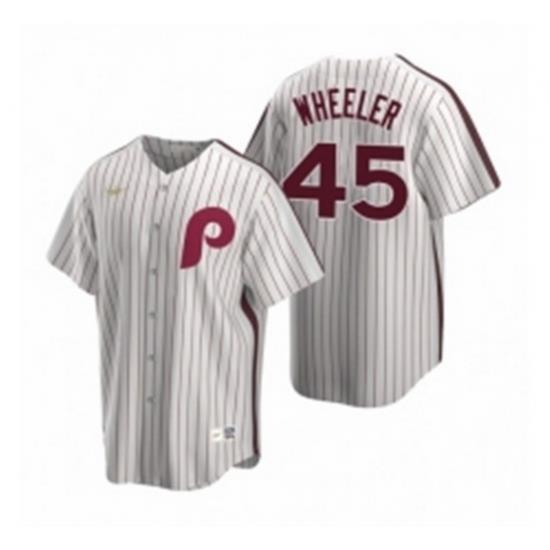 Mens Nike Philadelphia Phillies 45 Zack Wheeler White CooperstoWn Collection Home Stitched Baseball Jersey