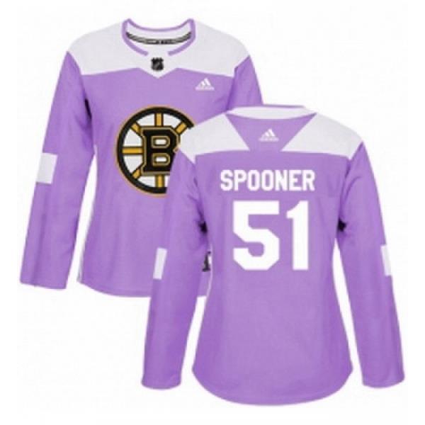 Womens Adidas Boston Bruins 51 Ryan Spooner Authentic Purple Fights Cancer Practice NHL Jersey