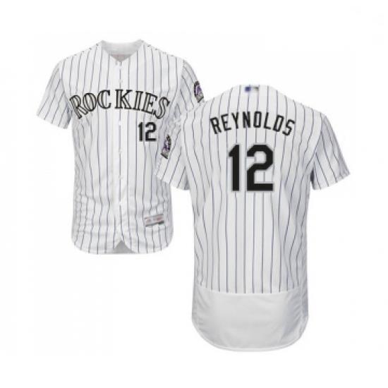 Mens Colorado Rockies 12 Mark Reynolds White Home Flex Base Authentic Collection Baseball Jersey