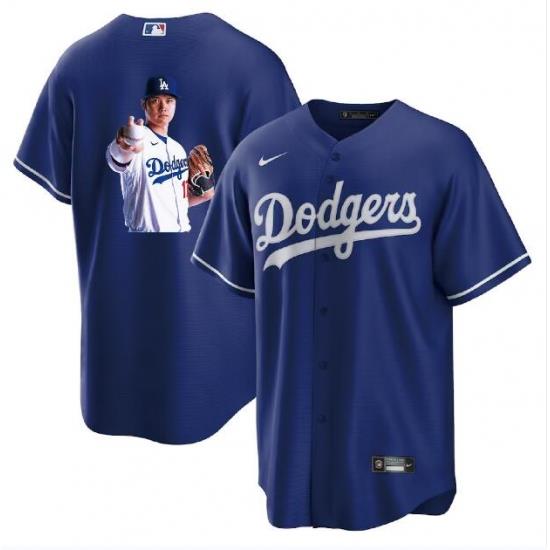 Men Los Angeles Dodgers 17 Shohei Ohtani Blue Big Logo Cool Base Stitched Jersey
