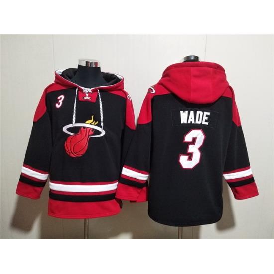 Men Miami Heat 3 Dwyane Wade Black Ageless Must Have Lace Up Pullover Hoodie