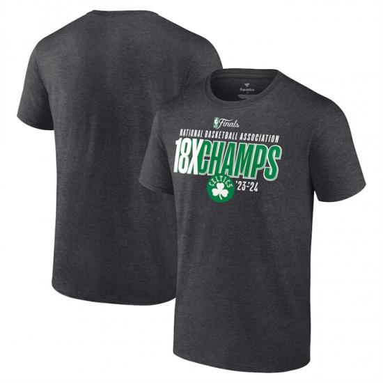 Men Boston Celtics Heather Charcoal 18 Time Finals Champions Steal The Ball T Shirt