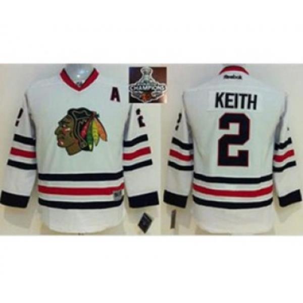 youth nhl jerseys chicago blackhawks #2 keith white[2015 Stanley cup champions][patch A]