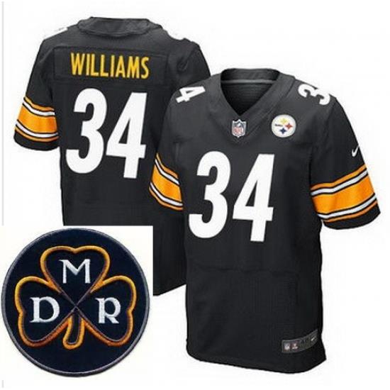 Men's Nike Pittsburgh Steelers #34 DeAngelo Williams Black Team Color Stitched NFL Elite MDR Dan Rooney Patch Jersey