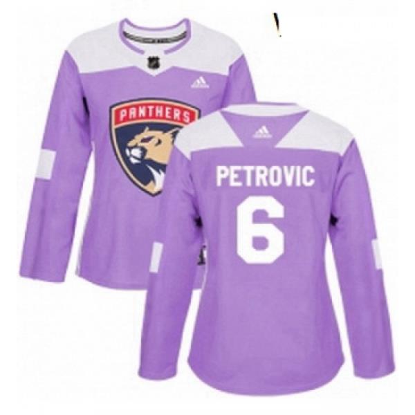 Womens Adidas Florida Panthers 6 Alex Petrovic Authentic Purple Fights Cancer Practice NHL Jersey