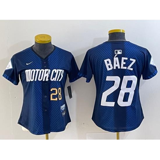 Women Detroit Tigers 28 Javier Baez 2024 Navy City Connect Cool Base Limited Stitched Baseball Jersey 1