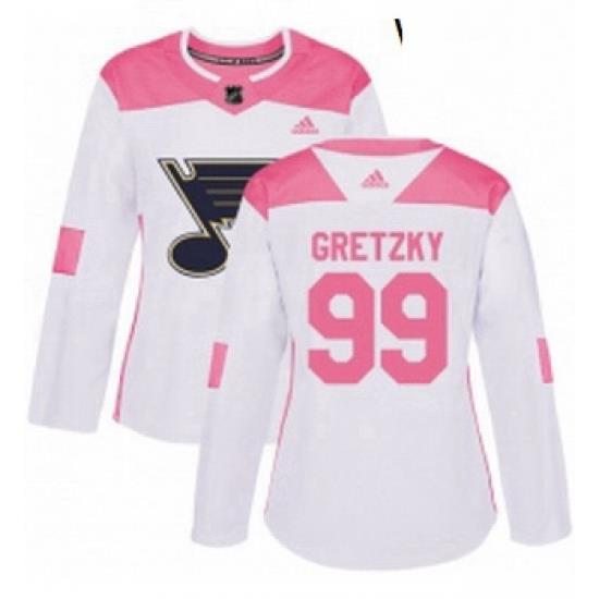 Womens Adidas St Louis Blues 99 Wayne Gretzky Authentic WhitePink Fashion NHL Jersey