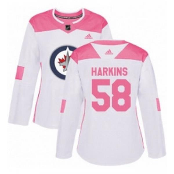 Womens Adidas Winnipeg Jets 58 Jansen Harkins Authentic WhitePink Fashion NHL Jersey