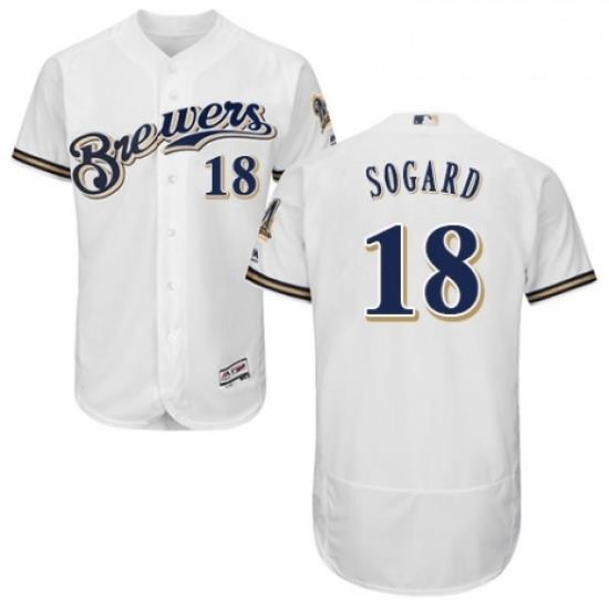 Mens Majestic MilWaukee BreWers 18 Eric Sogard Navy Blue Alternate Flex Base Authentic Collection MLB Jersey